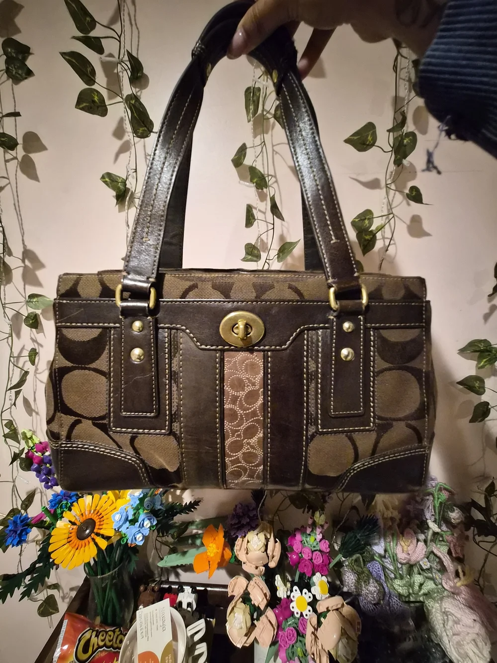 Classic Brown COACH Signature-Pattern Shoulder Bag